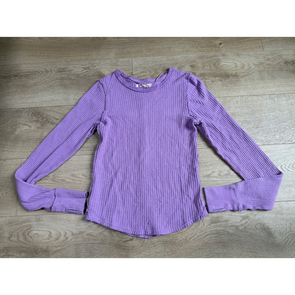 EUC We the Free Free People Thermal Waffle knit Top Purple stretch Size Small